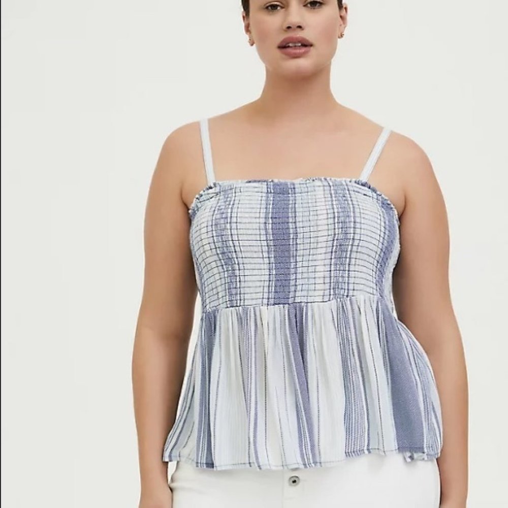 Torrid Blue White Ruched Tank Top 2 - Picture 7 of 10